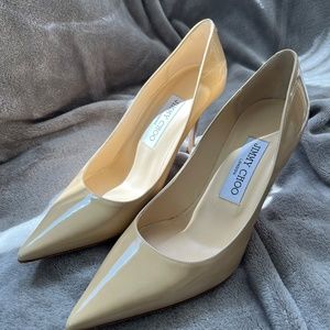 Jimmy Choo Agnes Patent Leader Pumps - size 36 1/2; Heel height 85mm